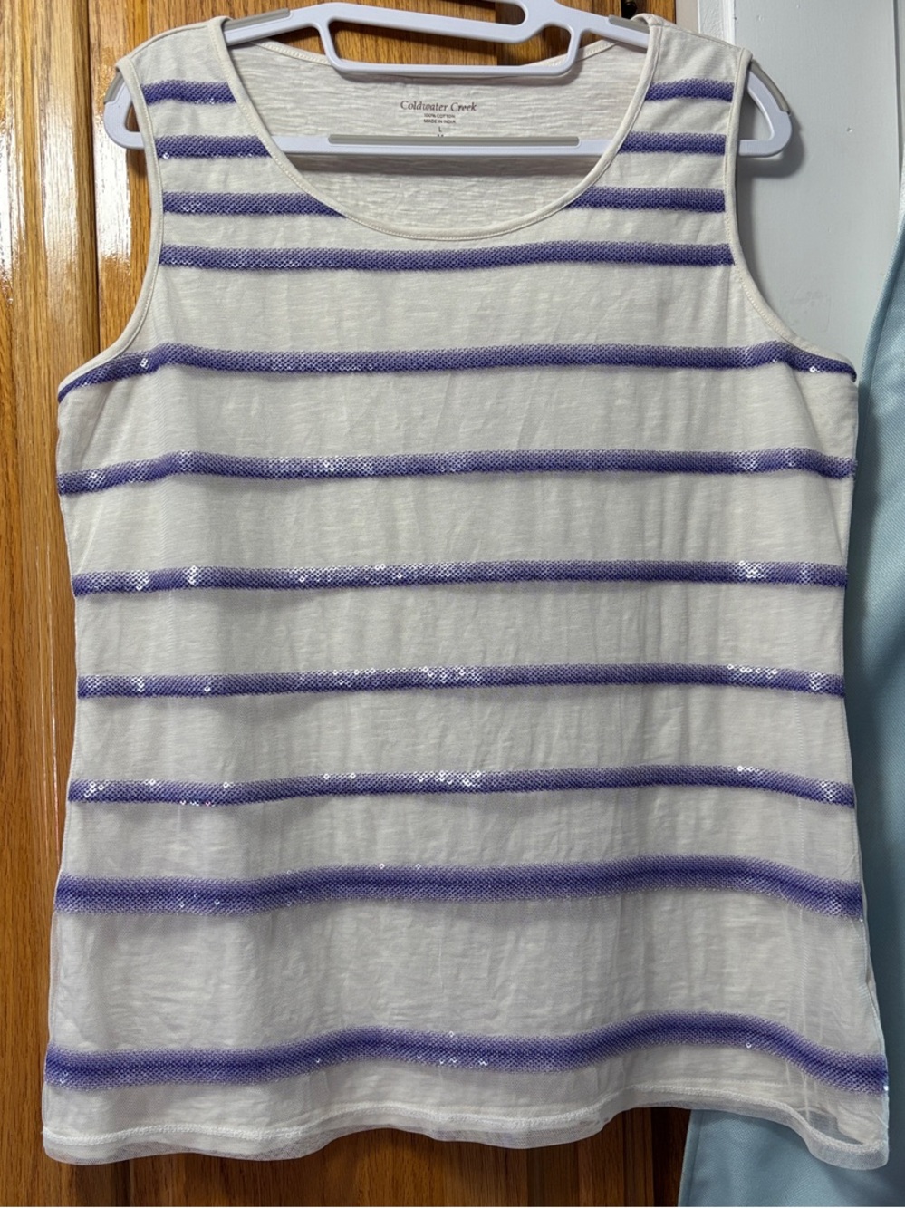 Coldwater Creek White Tank with Purple Stripes